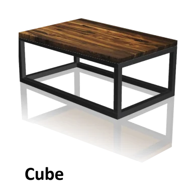 Couchtisch mit Holzplatte und schwarzen Metallgestell, Modell "Cube"