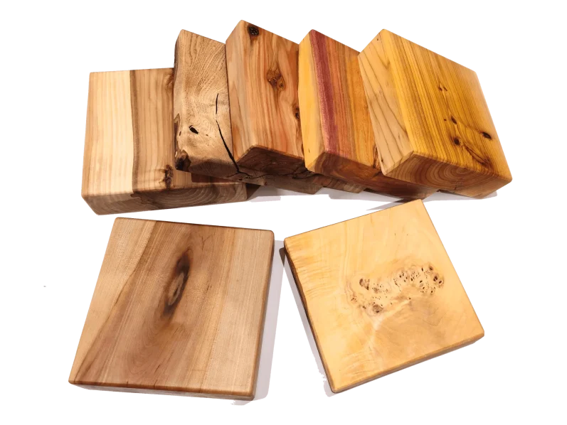 Holzarten-Musterstücke Verschiedene Holz-Musterstücke mit unterschiedlicher Optik