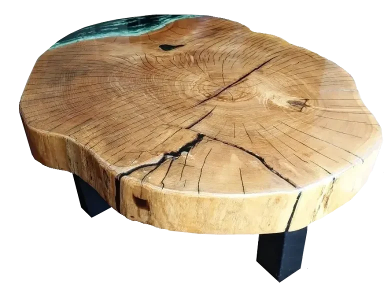 Eichen Baumscheiben-Tisch Baumscheibentisch mit Epoxidharz in Meeroptik