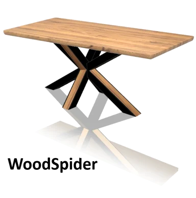 Esstisch mit Holzplatte und schwarzen Metallgestell, Modell "WoodSpider"