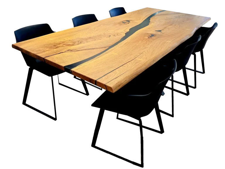 Eiche Epoxidharztisch Epoxidharztisch aus zwei Eichenplatten mit schwarzem Harz