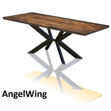 Esstisch mit Holzplatte und schwarzen Metallgestell, Modell "AngelWing"