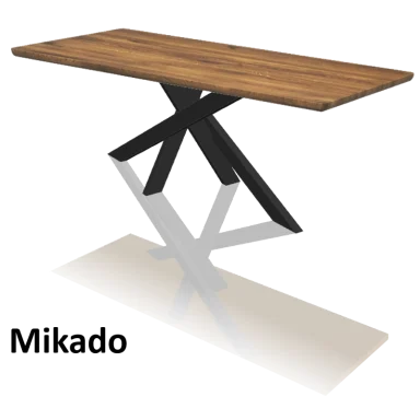 Esstisch mit Holzplatte und schwarzen Metallgestell, Modell "Mikado"